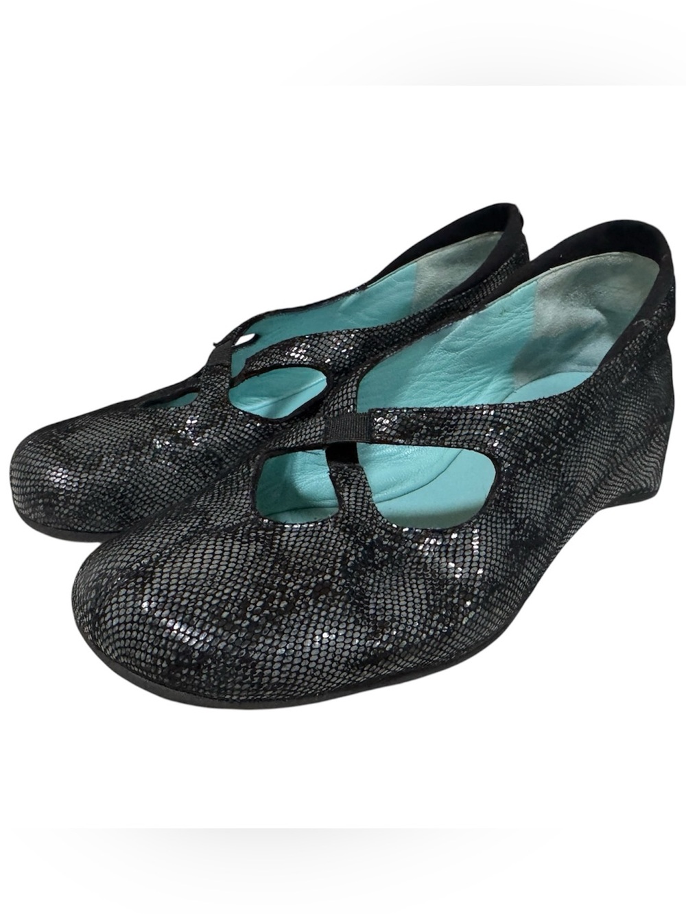 Thierry Rabotin Black Metallic Mary Jane Flats - EUR 37.5/US 7